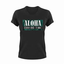 Load image into Gallery viewer, Aloha surfing time T-Shirtaloha, Ladies, Mens, surfboarder, surfing, Unisex, vacation