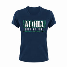Load image into Gallery viewer, Aloha surfing time T-Shirtaloha, Ladies, Mens, surfboarder, surfing, Unisex, vacation