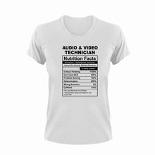 Load image into Gallery viewer, Audio And Video Technician Nutrition Facts Novelty T-Shirtaudio and video technician, funny, Ladies, Mens, Nutrition Facts, Unisex