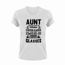 Load image into Gallery viewer, Aunt A Cherished Friend And Personal Cheerleader Novelty T-Shirtaunt, cheerleader, cute, family, friend, Ladies, Mens, Unisex