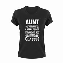Load image into Gallery viewer, Aunt A Cherished Friend And Personal Cheerleader Novelty T-Shirtaunt, cheerleader, cute, family, friend, Ladies, Mens, Unisex