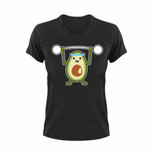 Load image into Gallery viewer, Avocado weight lifting T-Shirtavocado, fitness, gym, gymnast, health, Ladies, Mens, Unisex, weights, workout