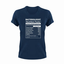 Load image into Gallery viewer, Bacteriologist Nutrition Facts Novelty T-Shirtbacteriologist, funny, Ladies, Mens, Nutrition Facts, Unisex