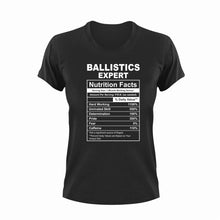 Load image into Gallery viewer, Ballistics Expert Nutrition Facts Novelty T-Shirtballistics, ballistics expert, funny, Ladies, Mens, Nutrition Facts, Unisex