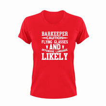 Load image into Gallery viewer, Barkeeper Caution Flying Glasses Funny T-Shirtalcohol, Bar, Barkeeper, caution, Caution Flying Items and Offensive Language, funny, glasses, Ladies, Mens, Unisex