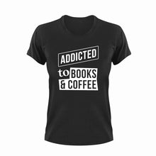 Load image into Gallery viewer, Addicted to books and coffee T-Shirtbig books, books, coffee, Ladies, Mens, Unisex