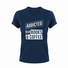 Load image into Gallery viewer, Addicted to books and coffee T-Shirtbig books, books, coffee, Ladies, Mens, Unisex
