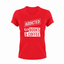 Load image into Gallery viewer, Addicted to books and coffee T-Shirtbig books, books, coffee, Ladies, Mens, Unisex