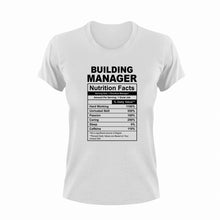 Load image into Gallery viewer, Building Manager Nutrition Facts Novelty T-ShirtBuilding Manager, funny, Ladies, Mens, Nutrition Facts, Unisex