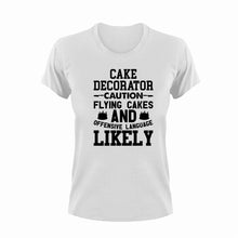 Load image into Gallery viewer, Cake Decorator Caution Flying Cakes Funny T-Shirtbake, baking, cake, Cake Decorator, caution, Caution Flying Items and Offensive Language, cupcakes, funny, Ladies, Mens, Unisex