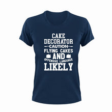 Load image into Gallery viewer, Cake Decorator Caution Flying Cakes Funny T-Shirtbake, baking, cake, Cake Decorator, caution, Caution Flying Items and Offensive Language, cupcakes, funny, Ladies, Mens, Unisex