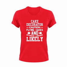 Load image into Gallery viewer, Cake Decorator Caution Flying Cakes Funny T-Shirtbake, baking, cake, Cake Decorator, caution, Caution Flying Items and Offensive Language, cupcakes, funny, Ladies, Mens, Unisex