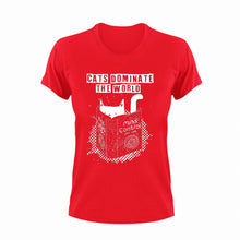 Load image into Gallery viewer, Cats Dominate The World Cute T-Shirtbooks, cat, cat mom, cute, funny, Ladies, Mens, pets, read, reading, Unisex