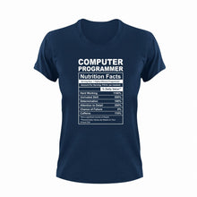 Load image into Gallery viewer, Computer Programmer Nutrition Facts Funny T-Shirtcomputer, Computer Programmer, funny, Ladies, Mens, Nutrition Facts, programming, Unisex