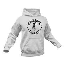 Load image into Gallery viewer, Blood Sweat and Gears Cycling Cotton Hoodie, Best Gift Idea for Triathlon Cyclists
