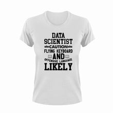 Load image into Gallery viewer, Data Scientist Caution Flying Keyboard Funny T-Shirtcaution, Caution Flying Items and Offensive Language, data, data scientist, funny, keyboards, Ladies, Mens, Unisex