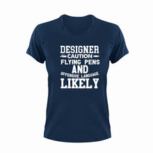 Load image into Gallery viewer, Designer Caution Flying Pens Funny T-Shirtcaution, Caution Flying Items and Offensive Language, Designer, funny, Ladies, Mens, pen, pens, Unisex