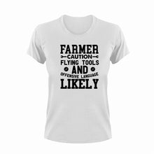 Load image into Gallery viewer, Farmer Caution Flying Tools Funny T-Shirtboer, boere, caution, Caution Flying Items and Offensive Language, farm, farmer, farming, funny, Ladies, Mens, Plaas, tools, Unisex