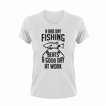 Load image into Gallery viewer, A bad day fishing beats a good day at work T-Shirtdad, Dad Jokes, fatherhood, Fathers day, fishing, Ladies, Mens, Unisex, working