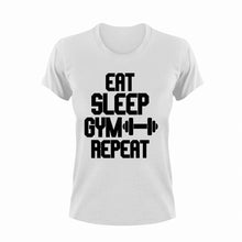 Load image into Gallery viewer, Eat sleep gym repeat T-Shirteat, gym, gymnast, Ladies, Mens, repeat, sleep, Unisex, workout