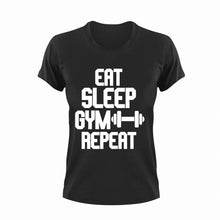 Load image into Gallery viewer, Eat sleep gym repeat T-Shirteat, gym, gymnast, Ladies, Mens, repeat, sleep, Unisex, workout