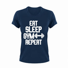 Load image into Gallery viewer, Eat sleep gym repeat T-Shirteat, gym, gymnast, Ladies, Mens, repeat, sleep, Unisex, workout