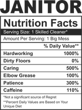 Load image into Gallery viewer, Janitor Nutritional Facts Hoodie - Best gift Idea for a Janitor