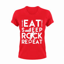 Load image into Gallery viewer, Eat Sleep Rock Repeat T-Shirtguitar, Ladies, Mens, music, musician, rock, rock music, Unisex