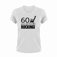 Load image into Gallery viewer, 60 And Still Rocking T-Shirtfamily, grandma, grandpa, Ladies, Mens, music, old, rock, Unisex