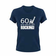 Load image into Gallery viewer, 60 And Still Rocking T-Shirtfamily, grandma, grandpa, Ladies, Mens, music, old, rock, Unisex