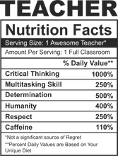 Load image into Gallery viewer, Teacher Nutritional Facts Hoodie - Makes a Great Gift