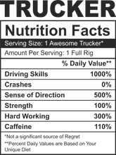 Load image into Gallery viewer, Trucker Nutritional Facts Hoodie - Makes a Great Gift