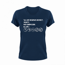 Load image into Gallery viewer, All life deserves respect T-ShirtLadies, Mens, Unisex, Vegan