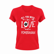 Load image into Gallery viewer, All you need is love and a Pomeranian T-Shirtdog, Ladies, love, Mens, pets, Pomeranian, Unisex