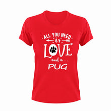 Load image into Gallery viewer, All you need is love and a Pug T-Shirtdog, Ladies, love, Mens, pets, Pug, Unisex