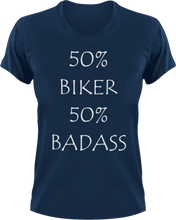 Load image into Gallery viewer, Badass Biker T-Shirt50% 50%, badass, biker, Ladies, Mens, motorcycles, Unisex
