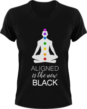 Load image into Gallery viewer, Aligned is the new black T-ShirtLadies, meditation, Mens, Unisex, yoga