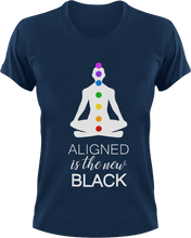 Load image into Gallery viewer, Aligned is the new black T-ShirtLadies, meditation, Mens, Unisex, yoga