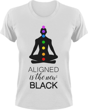 Load image into Gallery viewer, Aligned is the new black T-ShirtLadies, meditation, Mens, Unisex, yoga