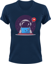 Load image into Gallery viewer, Astronaut on computer T-Shirtastronaut, computer, Ladies, Mens, space, Unisex