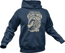 Load image into Gallery viewer, Astronaut Surf club printed on blue hoodie