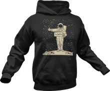 Load image into Gallery viewer, Astronaut hitch hiking in space printed on black hoodie
