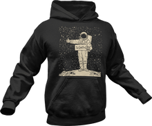 Load image into Gallery viewer, Astronaut hitch hiking in space printed on black hoodie