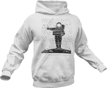 Load image into Gallery viewer, Astronaut hitch hiking in space printed on white hoodie
