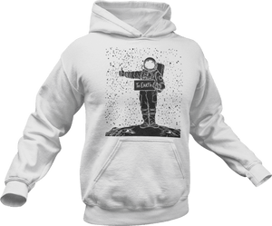 Astronaut hitch hiking in space printed on white hoodie