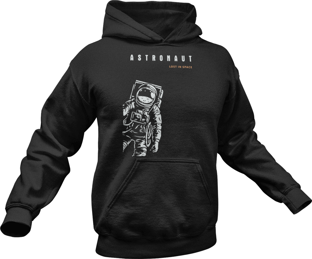 Astronaut lost in space printed on a black hoodie