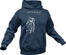 Load image into Gallery viewer, Astronaut lost in space printed on a blue hoodie
