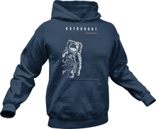 Load image into Gallery viewer, Astronaut lost in space printed on a blue hoodie