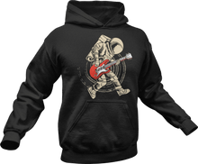 Load image into Gallery viewer, Astronaut playing guitar printed on a black Hoodie
