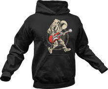 Load image into Gallery viewer, Astronaut playing guitar printed on a black Hoodie